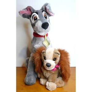 Disney Store Medium Plush Lady and the Tramp Stuffed Animals Dogs Spaniel Set 2